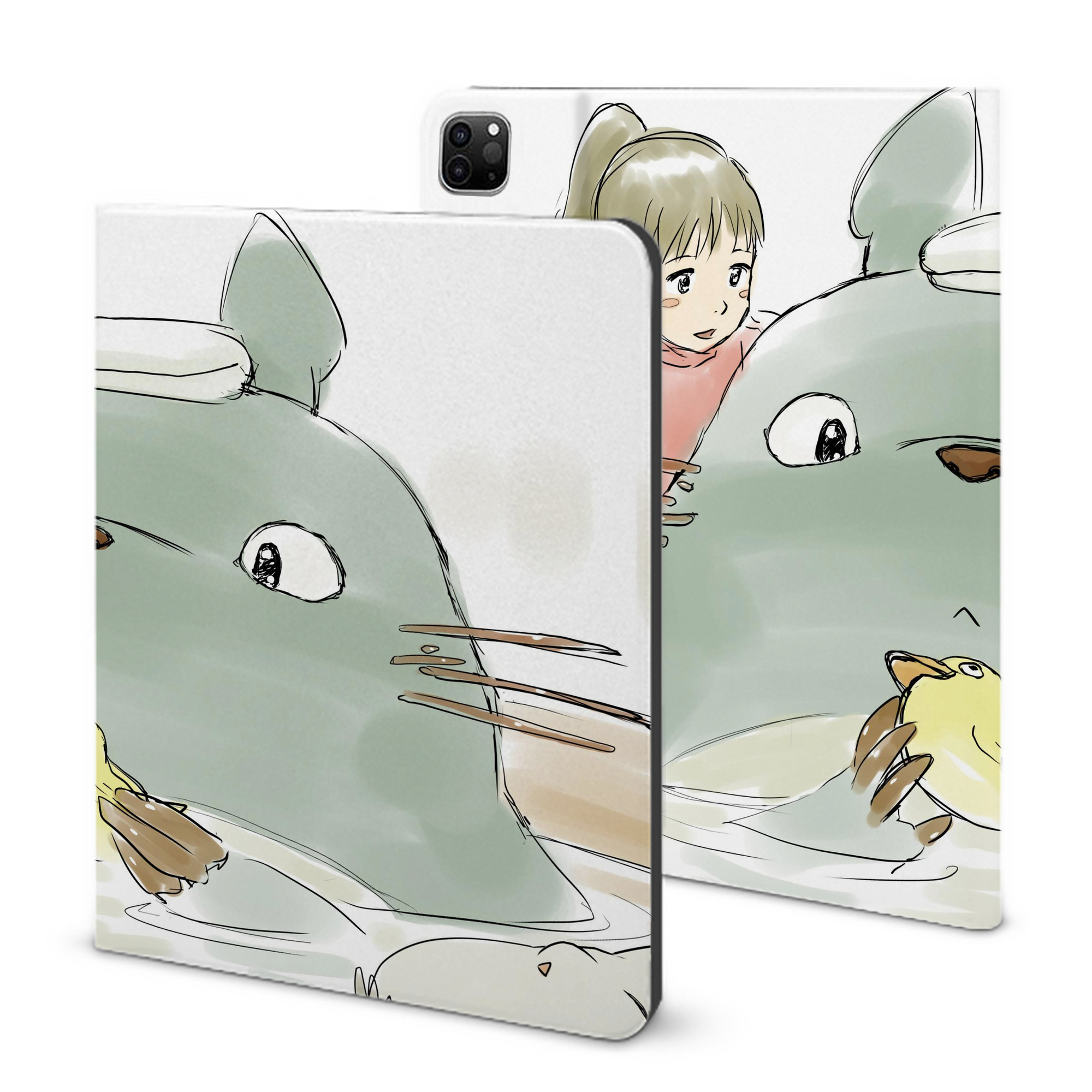 （画像用） となりのトトロ 草壁メイ 草壁サツキ My Neighbor Totoro Satsuki Kusakabe Mei Kusakabe IPad ケース ブック型 PUレザー TPU 耐衝撃 軽量 薄型 ペン収納なし 全面保護 IPad 各モデル対応